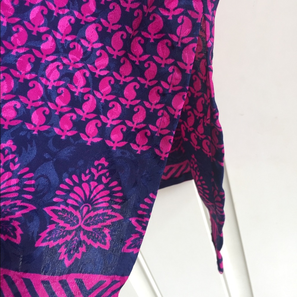 Vintage silk tunic hot pink magenta blue navy sari - Picture 5 of 6
